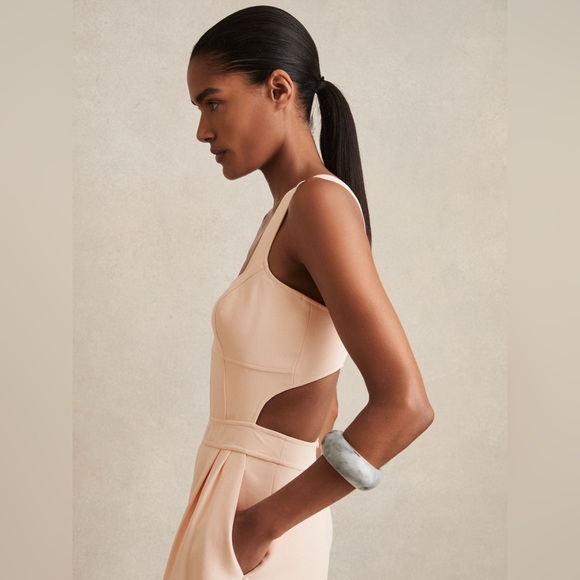 Reiss Dion Wide-Leg Cut-Out Waist Trouser Pant Jumpsuit, Pale Pink, Size 6, NWOT - Picture 3 of 15